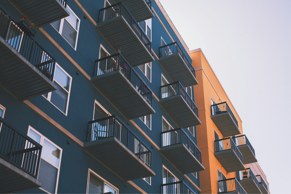 Apartment building with multiple flats with tenants